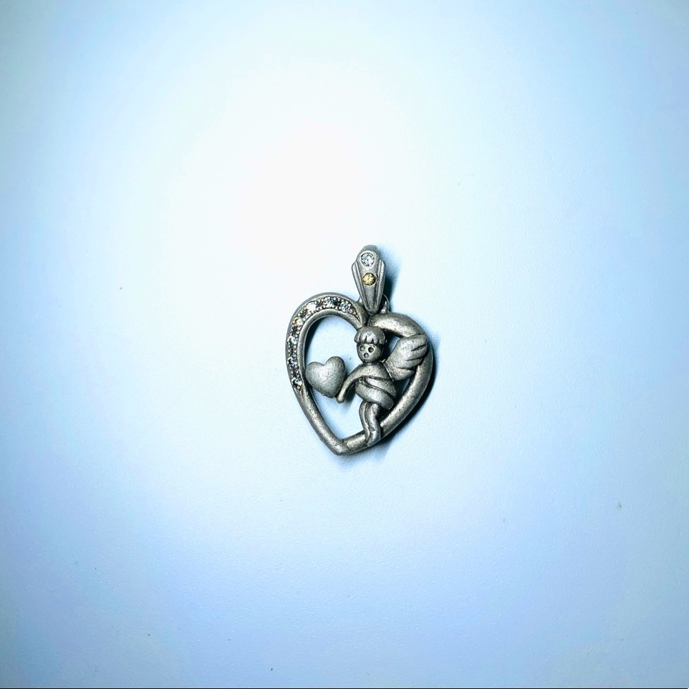 Vintage silver heart and angel pendant